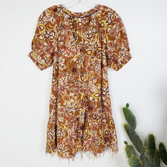 Anthropologie PILCRO Puffed Sleeve Floral Tapestry Dress Cotton/Linen size S - Picture 2 of 16